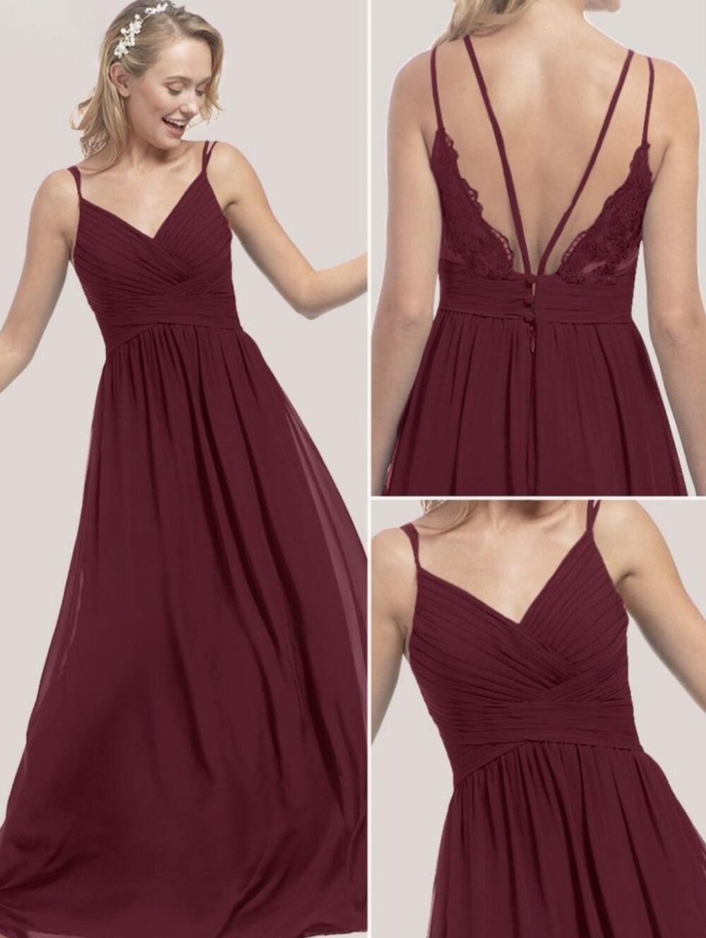Renz Bridal V-Neck A-Line Lace Back Chiffon Maxi Dress (NWT)